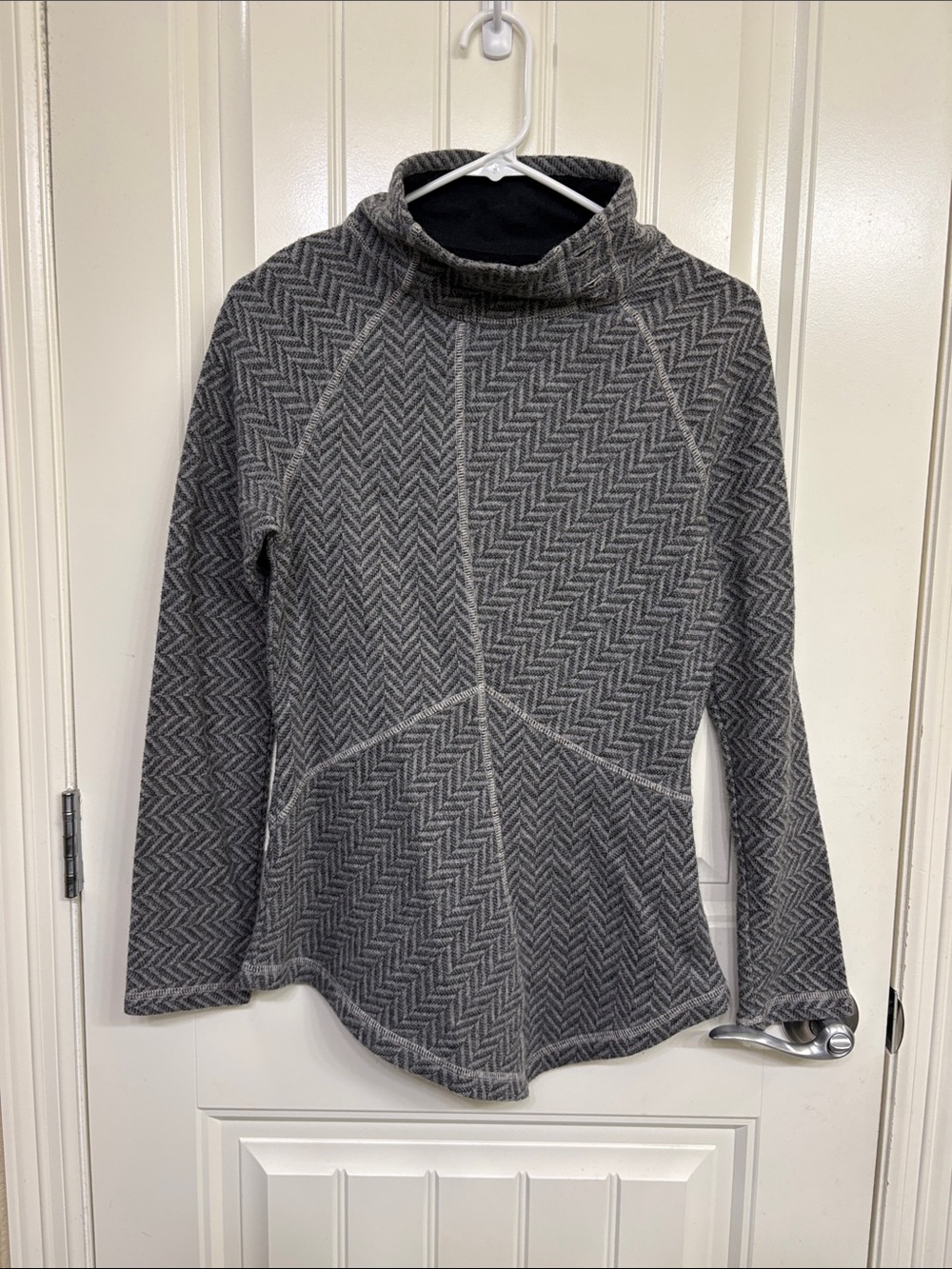Prana Gray Herringbone Turtleneck Sweater wool blend